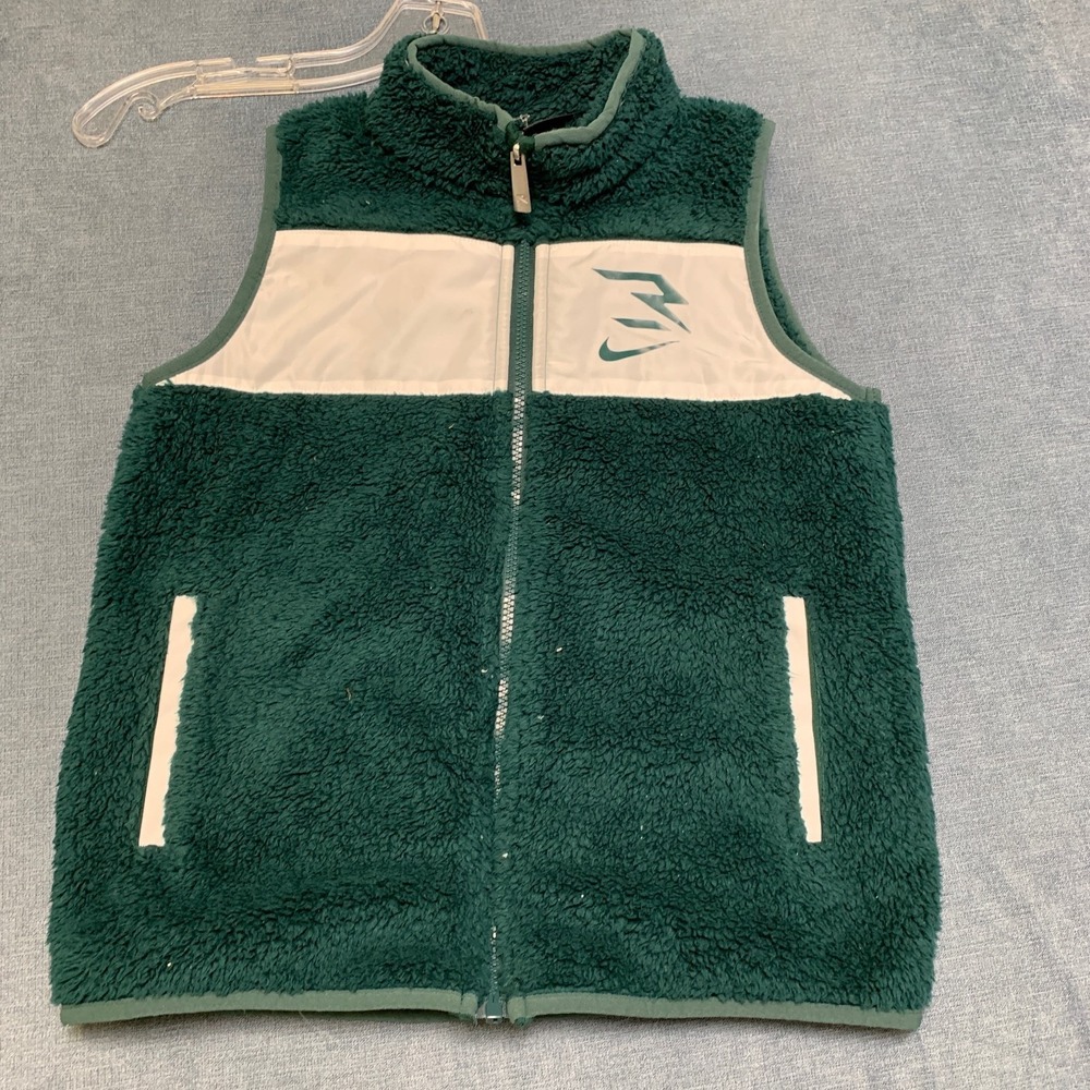3 Brand Fleece Vest Kids 10 Green Full Zip Mock Neck Sleeveless Winter Warm